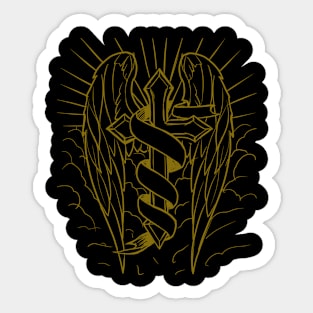 cross & wings art Sticker